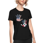Usa Dominican Republic Handprint & Flag | Proud Women's Moisture Wicking Performance T-Shirt Outdoor Sport Tee