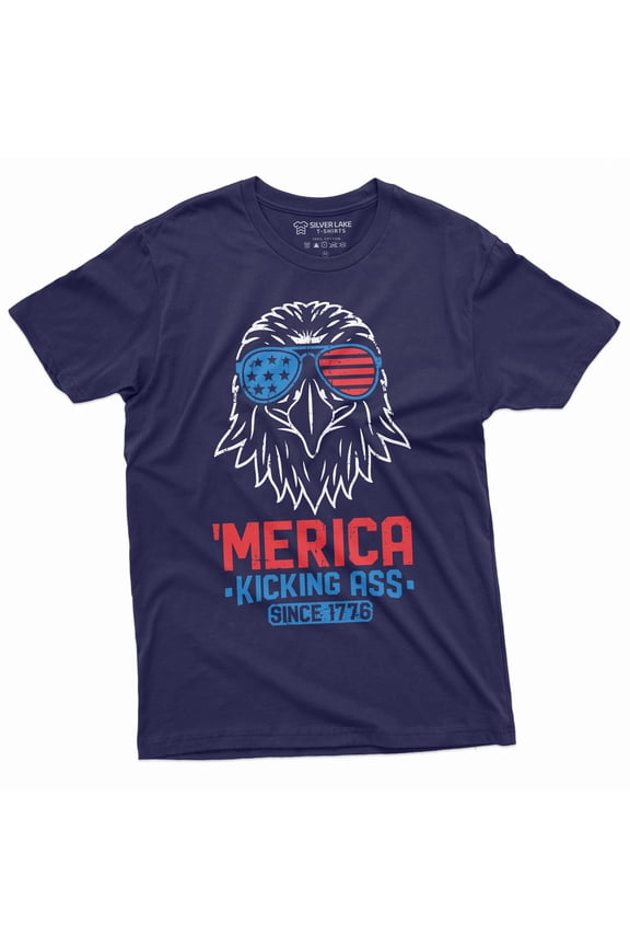 Usa Eagle Merica Tee Shirt Mens Cool 4Th Of July Tshirt 1776 Independece Tee-Shirt (Large Navy Blue)