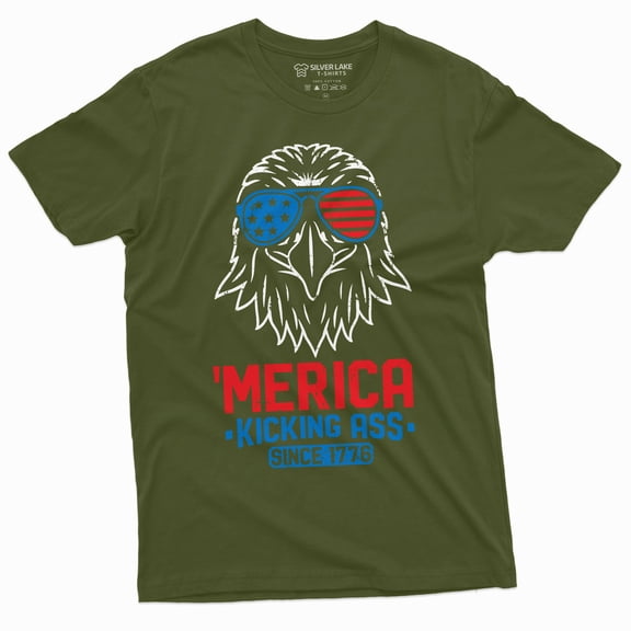 Usa Eagle Merica Tee Shirt Mens Cool 4Th Of July Tshirt 1776 Independece Tee-Shirt (Small Military Green)