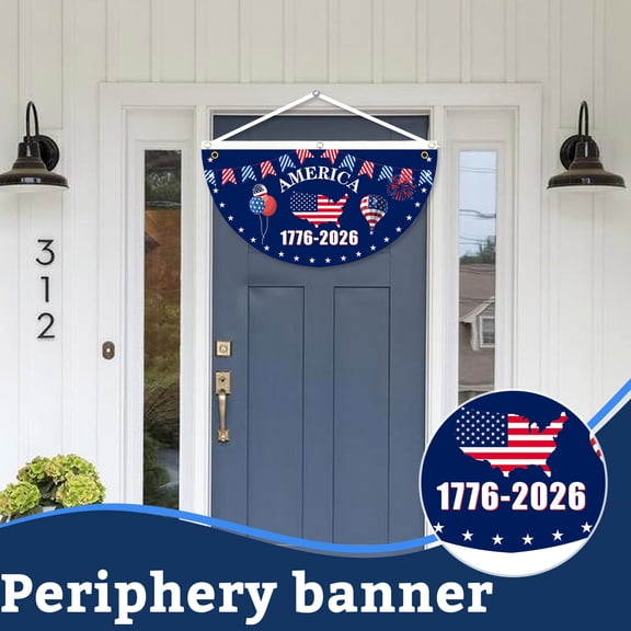 Usa Fan Banner Flag, 250Th Anniversary, 18X35 In, 2026 Decorations, Star Decor, Anniversary Decor, Independence Day Entryway, Navy Background, 1 Pc