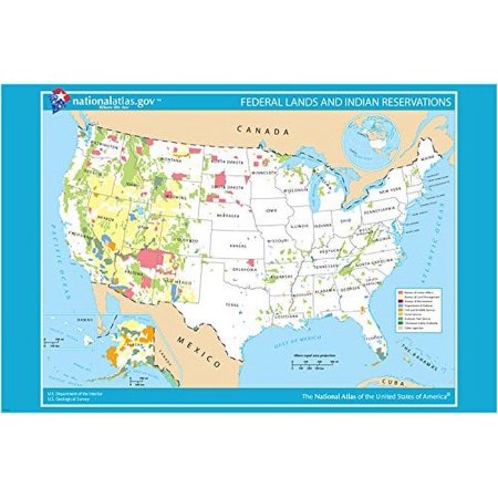 Usa Federal Land & Indian Reservations Map Poster 20x30 Instructive Colorful