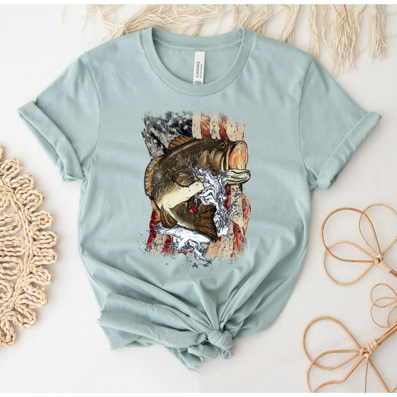 Usa Fish Flag T-shirt Funny Shirt Cute Top Tank Gift Fishing Lover Mom Shirts Fisherman Tuna American Father's Day Present