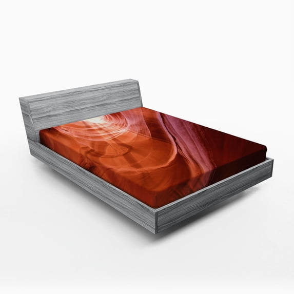 Usa Fitted Sheet, Nature Theme Inside of the Antelope Canyon in Arizona Digital Art Image, Soft Decorative Fabric Bedding, Full Size, Orange Red and Yellow, by Ambesonne