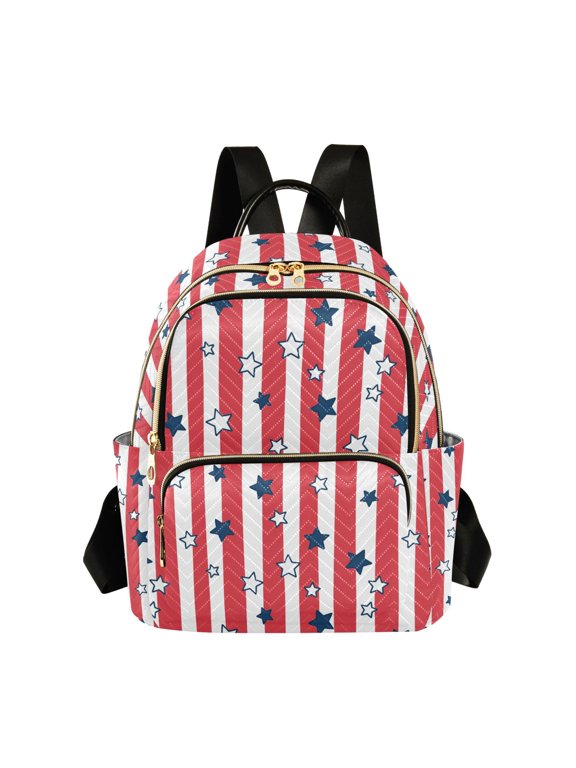 Usa Flag 4th July American Red White Blue Star Stripes Fashion Backpack for Women Lightweight College Travel Casual Daypack