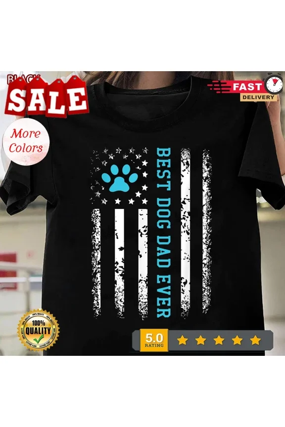Usa Flag Best Dog Dad Ever American Puppy Lover Paw T-Shirt Gift For Men Unisex S-5XL Hot Trending Shirt, Vintage Birthday Gift