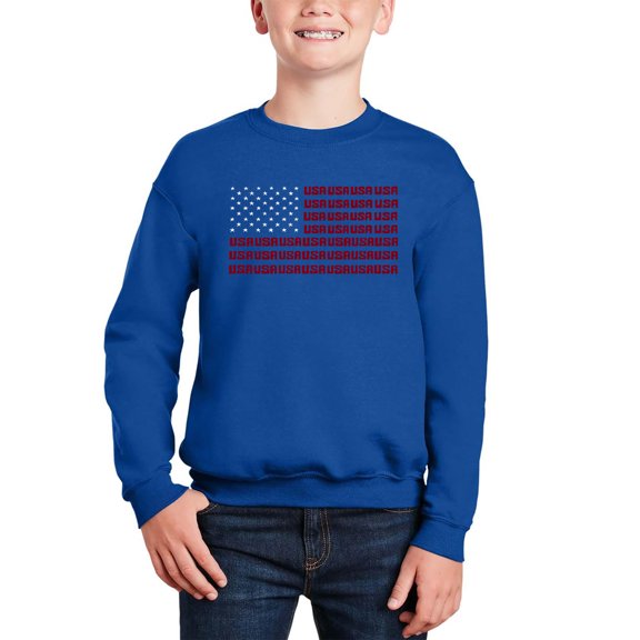 Usa Flag - Boy's Word Art Crewneck Sweatshirt