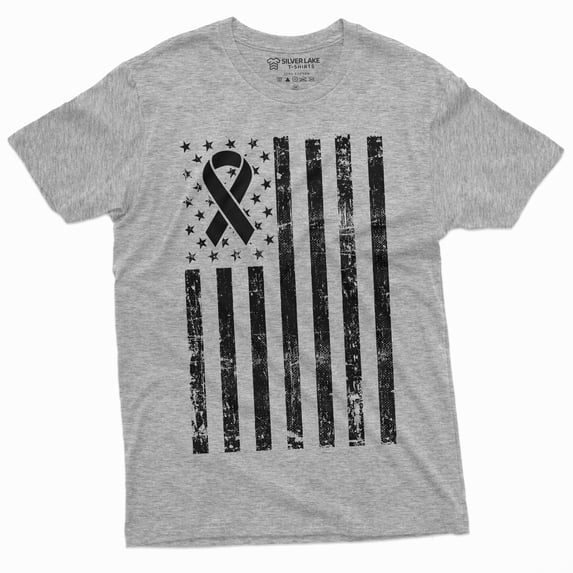 Usa Flag Cancer Awareness Ribbon T-Shirt Mens Womens Unisex T-Shirt (3X-Large Grey)