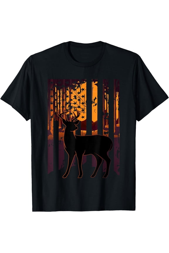 Usa Flag Deer Hunting Setting Sun Bow Hunters Outfit T-Shirt