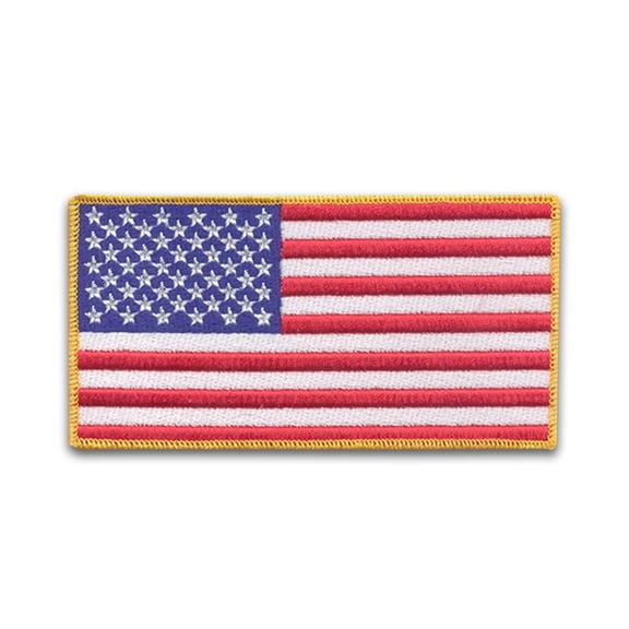 Usa Flag Embroidered Patch With Yellow Border American Flag Iron On Or Sew On Applique For Jackets, Uniforms, Hats And Backpacks Durable Merrow Edge Embroidery Patch