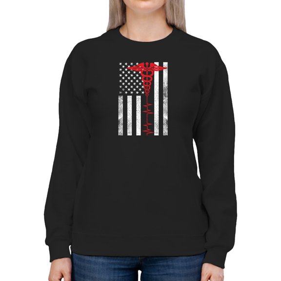Usa Flag Health  Sweatshirt Women -GoatDeals Designs, Female Large
