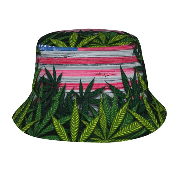 Usa Flag Leaf Bucket Hat, Packable Fisherman Sun Cap, Foldable UV Protection for Fishing Beach Hiking Camping