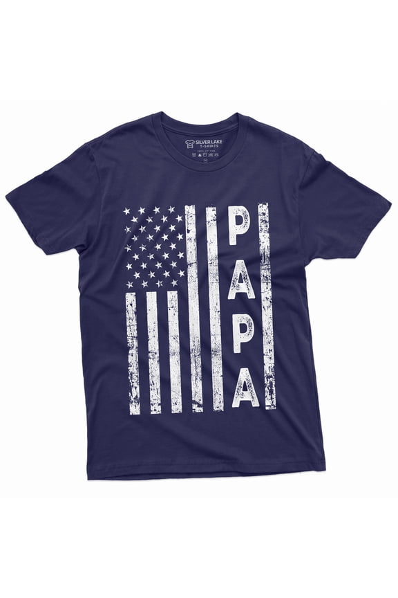 Usa Flag Papa Tee Shirt Men'S Fathers Day Dad Daddy Gift Shirts American Flag Patriotic Tee (Large Navy Blue)