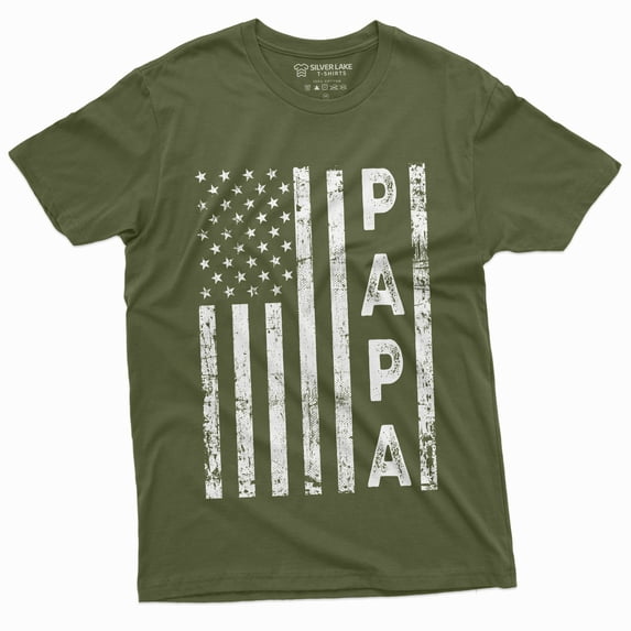 Usa Flag Papa Tee Shirt Men'S Fathers Day Dad Daddy Gift Shirts American Flag Patriotic Tee (Medium Military Green)