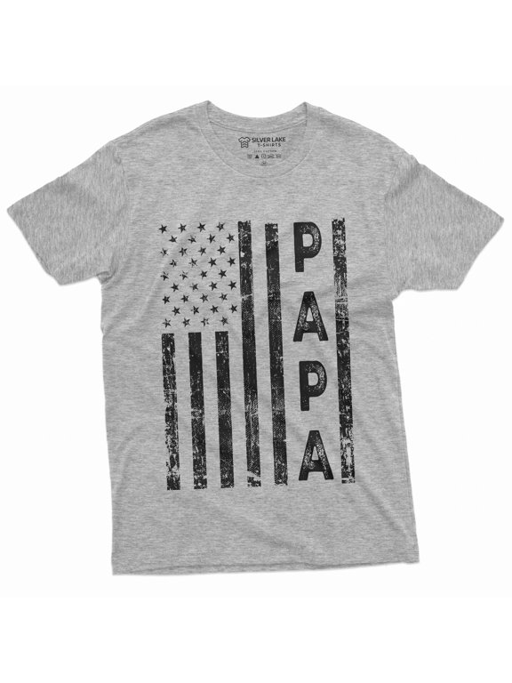 Usa Flag Papa Tee Shirt Men'S Fathers Day Dad Daddy Gift Shirts American Flag Patriotic Tee (Small Gray)