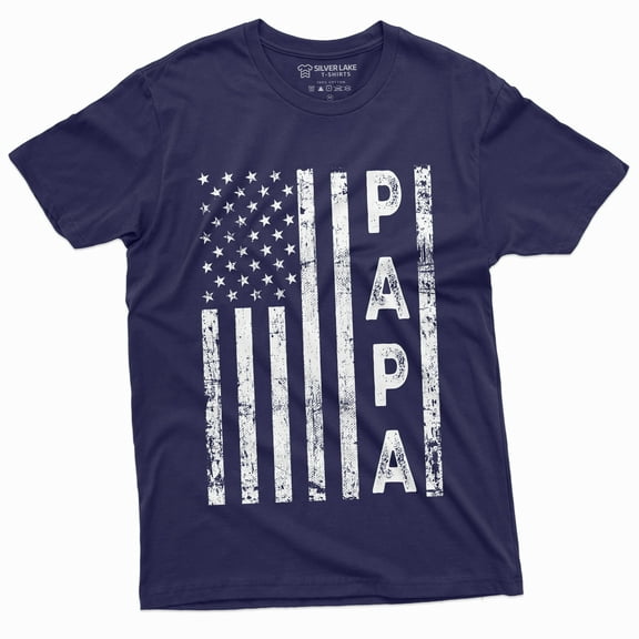 Usa Flag Papa Tee Shirt Men'S Fathers Day Dad Daddy Gift Shirts American Flag Patriotic Tee (X-Large Navy Blue)