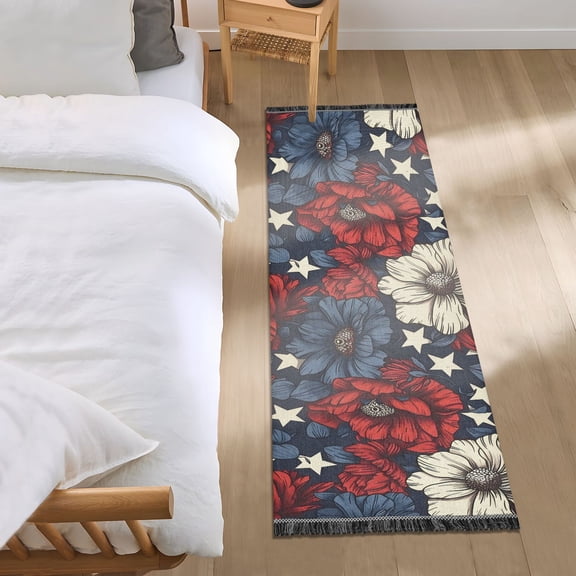 Usa Flag Patriotic Floral Runner Area Rug 2x6 Soft Non-Slip Washable Bedside Carpet for Hallway Bedroom Living Room Home Decor