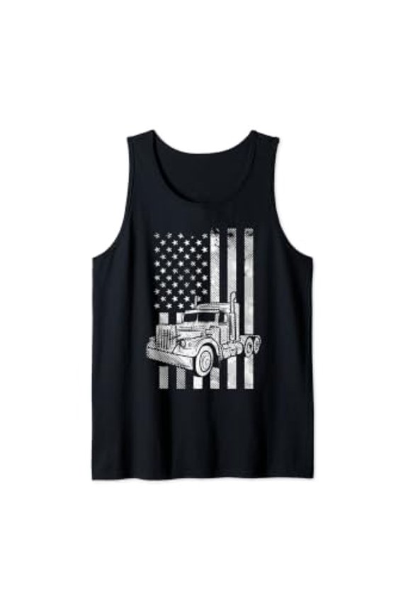 Usa Flag Semi Truck Us Trucking Driver Trucker Design Tank Top Size S-3XL