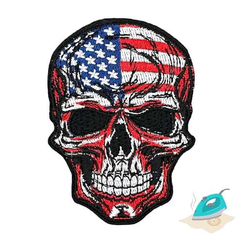 Usa Flag Skull Iron On Patch Embroidered Sew On Patches For Clothing, Jeans, Jackets, Backpacks, Hoodies Patriotic Skull Applique Embroidery Patch For Tote Bags, Dresses