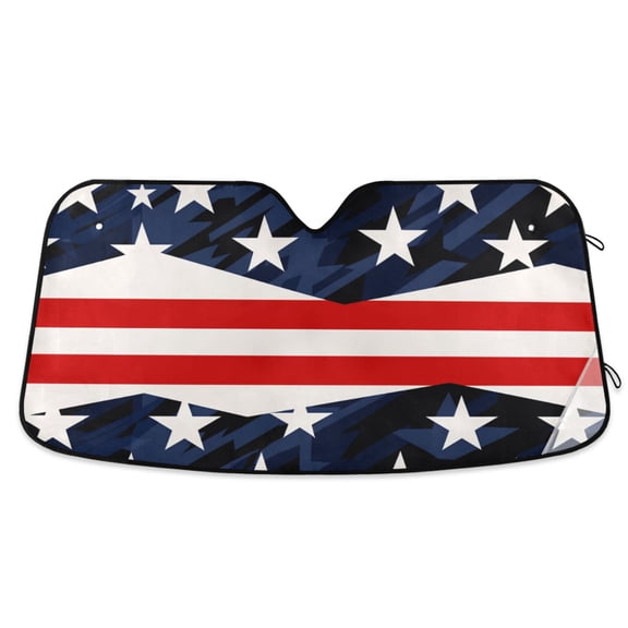 Usa Flag Stripes Stars Car Windshield Sun Shade Foldable Car Front Window Visor Heat and UV Protection 57x31.5