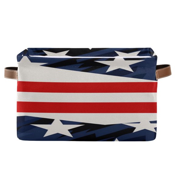 Usa Flag Stripes Stars Storage Bins with Handle Fabric Organizer Basket Foldable Box 1 Pack 14.2x10.2x8.3