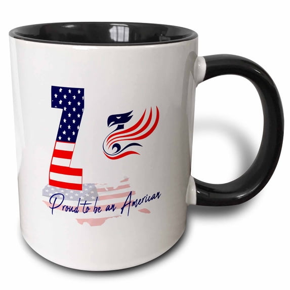 3drose, Usa Flag, Stylized Eagle. Proud to Be an American. Eminent Letter Z, 11oz Two-tone Black Mug