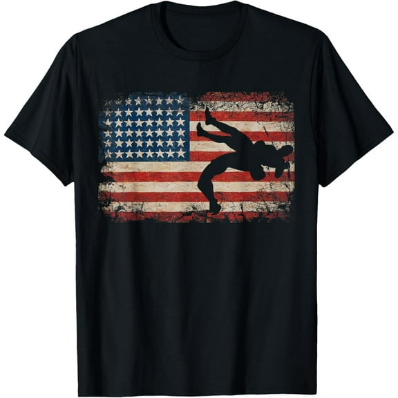 Usa Flag Wrestling American Flag Wrestling Wrestle Gift T-ShirtMen and women, Black T-shirt, size: Extra large S-4XL