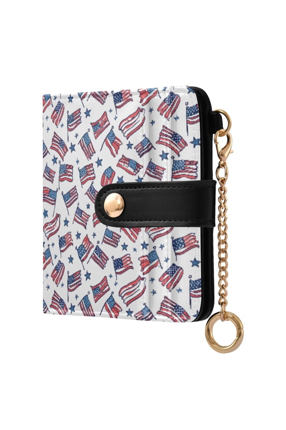 Usa Flags Small Wallet for Women RFID Blocking Bifold PU Leather Credit Card Holder with Zipper Coin Pocket Compact Cute Travel Purse Magnetic Snap 7 Card Slots