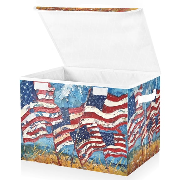 Usa Flags Storage Basket for Shelves Foldable Container Organizer for Organizing Toys Clothes Books with Handles