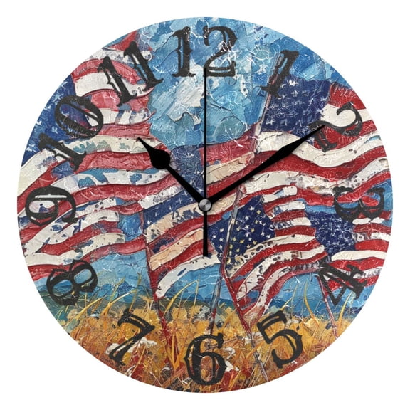 Usa Flags Wall Clock 10 inch Non-Ticking Easy to Read Decorative Clocks for Home Bedroom Living Room