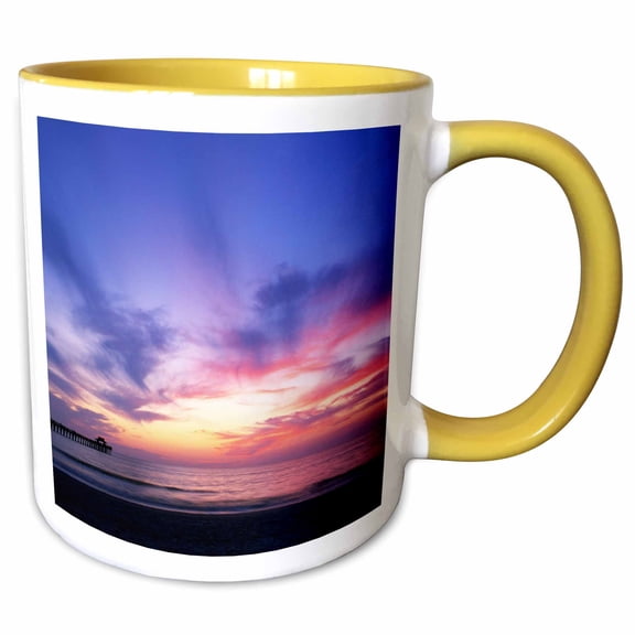 3drose, Usa, Florida, Naples, Naples Pier at Sunset - Us10 Rti0041 - Rob Tilley, 15oz Two-tone Yellow Mug