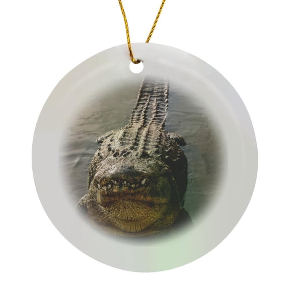 3drose, Usa, Florida, Orlando. Alligator Doing Water Dance at Gatorland., Circle Porcelain Ornament