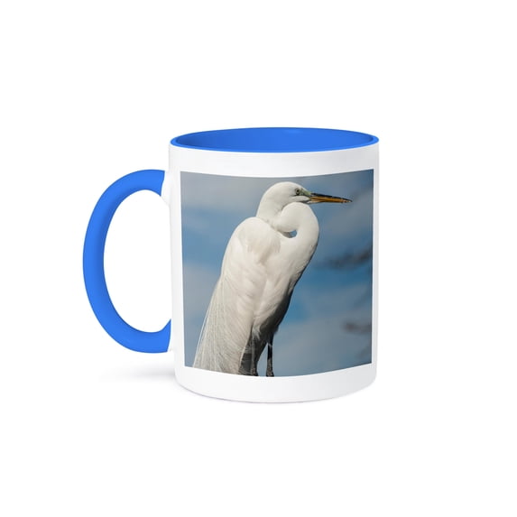 3dRose, USA, Florida, Orlando, Great Egret, Gatorland., 11oz Two-Tone Blue Mug