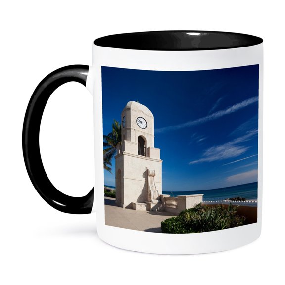 Usa, Florida, Palm Beach, Worth Avenue, Clock Tower, Morning., 11oz Two-Tone Black Mug