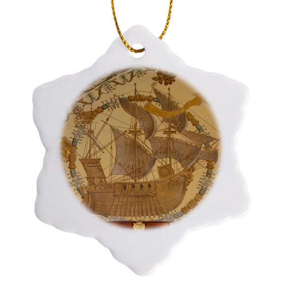 3drose, Usa, Florida, St. Augustine, Flagler College, Hotel Ponce De Leon., 3 inch Snowflake Porcelain Ornament