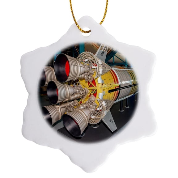 Usa, Florida, Titusville, Kennedy Space Center, Nasa, Saturn V Replica, 3 inch Snowflake Porcelain Ornament