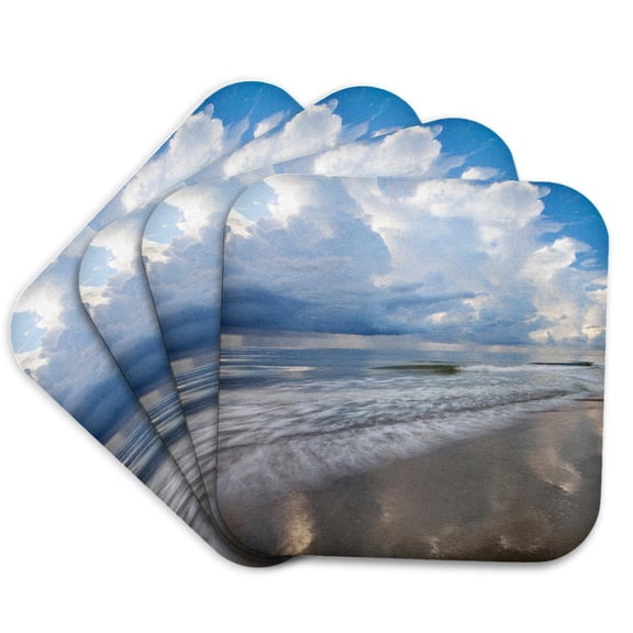 3drose, Usa, Georgia, Tybee Island. Sunrise with Clouds Along the Coast., Set of 4 Coasters - Soft