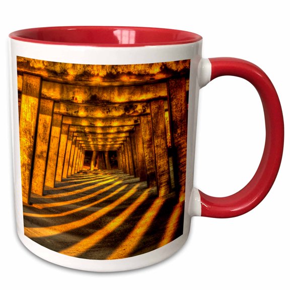 3drose, Usa, Georgia, Tybee Island. Tybee Pier with Shadows at Sunrise., 11oz Two-tone Red Mug
