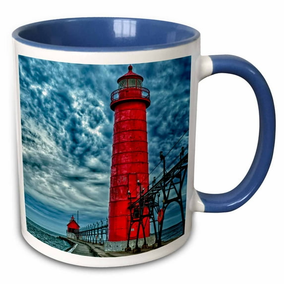 3drose, Usa, Grand Haven, Michigan, Lighthouse, 11oz Two-tone Blue Mug