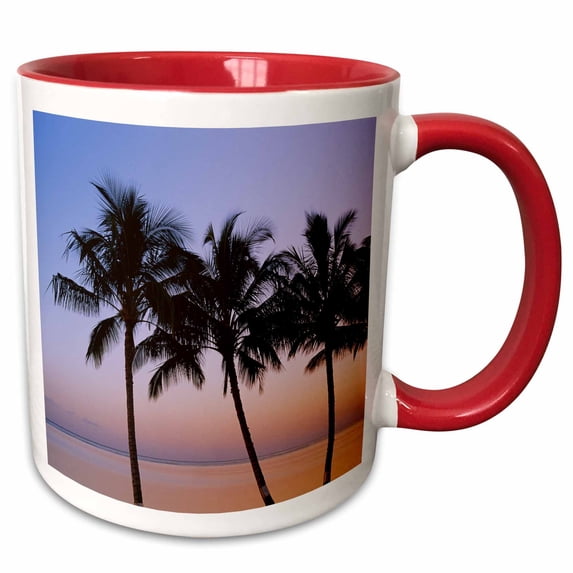 3drose, Usa, Hawaii, Molokai. Palm Tree, Morning., 11oz Two-tone Red Mug