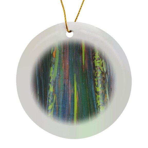 3drose, Usa, Hawaii, Oahu, Rainbow Eucalyptus Tree Growing in Forest, Circle Porcelain Ornament