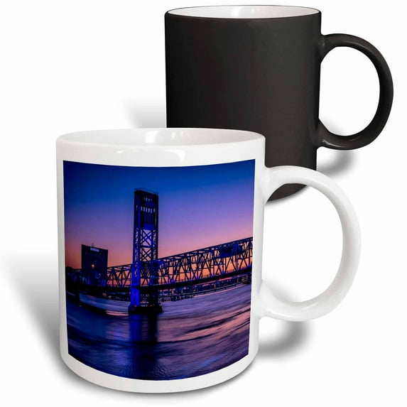 3drose, Usa, Jacksonville, Florida. View of the Blue Bridge at Twilight., 11oz Magic Transforming Mug
