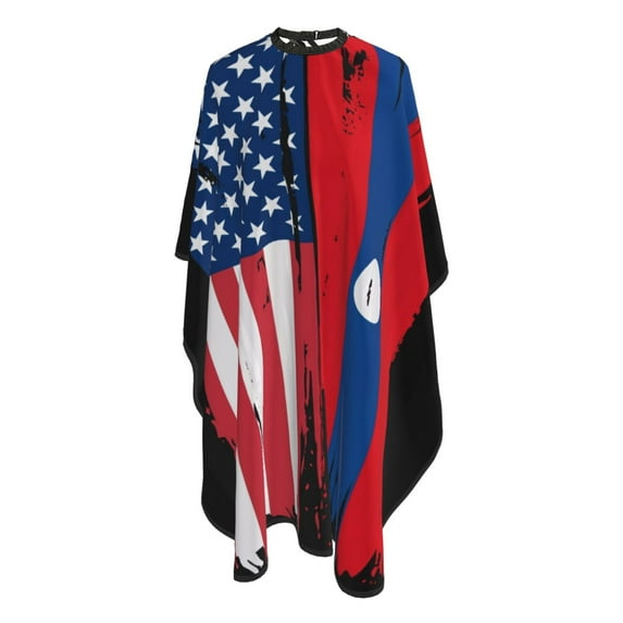 Usa Laos Flag Salon Barber Cape - Professional Hairdressing Waterproof Hair Cutting Cape With Adjustable Snap Closure-Haircut Apron For Hair Stylist And Home Use-55''X66''
