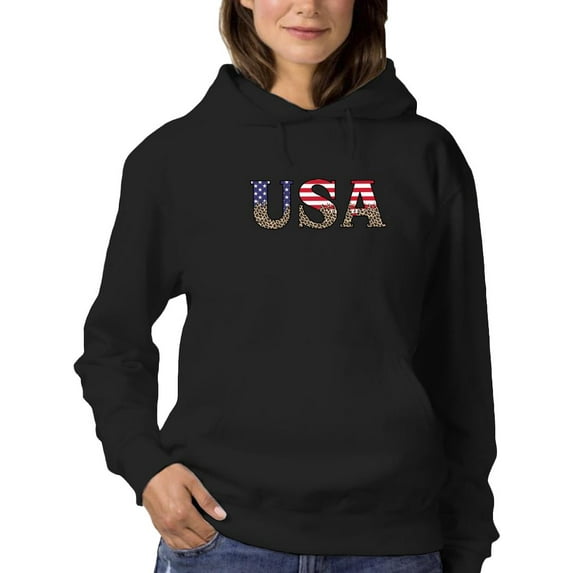Usa Leopard Print Hoodie Women -Image by Shutterstock, Female 3X-Large