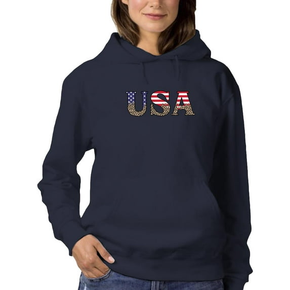Usa Leopard Print Hoodie Women -Image by Shutterstock, Female x-Large
