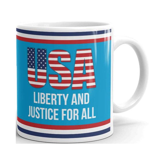 Usa Liberty And Justice For All American Flag Filled Coffee Tea Ceramic Mug Office Work Cup Gift 15 oz