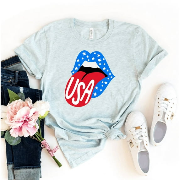 Usa Lips T-shirt United States Top Independence Day Gift Patriotic Tshirt Freedom Tee 4th Of July Shirts Memorial Day Shirt