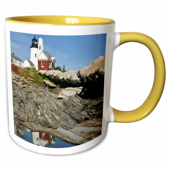 3drose, Usa, Maine. Pemaquid Lighthouse and Rocky Coast - Us20 Bth0001 - Brenda Tharp, 11oz Two-tone Yellow Mug