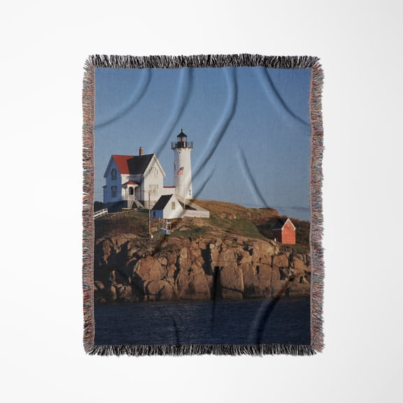 Usa, Maine, York, Lighthouse., Woven Blanket