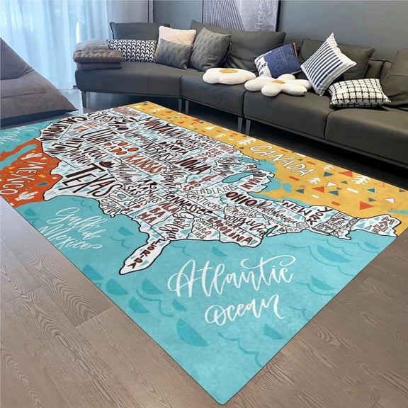 Usa Map Area Rugs Modern Classroom Indoor Non Slip Rug Machine Washable Carpet Breathable Durable Teen Room Home Decor 5x7 Non-slip Soft Living Room Bedroom Indoor Outdoor Easy