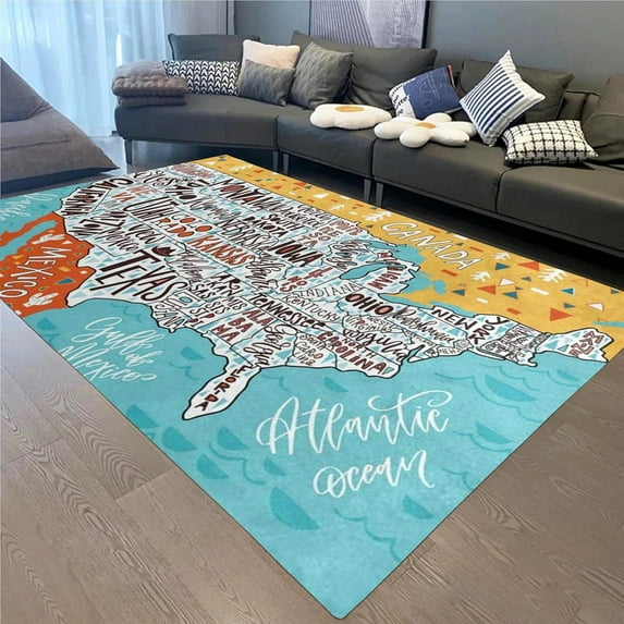 Usa Map Area Rugs Modern Classroom Indoor Non Slip Rug Machine Washable Carpet Breathable Durable Teen Room Home Decor 5x8 Non-slip Soft Living Room Bedroom Indoor Outdoor Easy